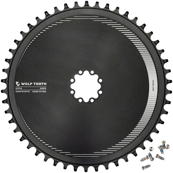 Wolf Tooth Aero Direct Mount Chainring – 52t Direct Mount SRAM 8-Bolt Drop-Stop B BLK