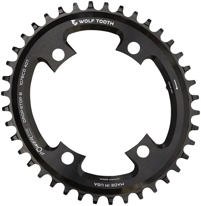 Wolf Tooth Elliptical 107 BCD Chainring – 42t Compatible SRAM 107 BCD Drop-Stop B 4-Bolt BLK